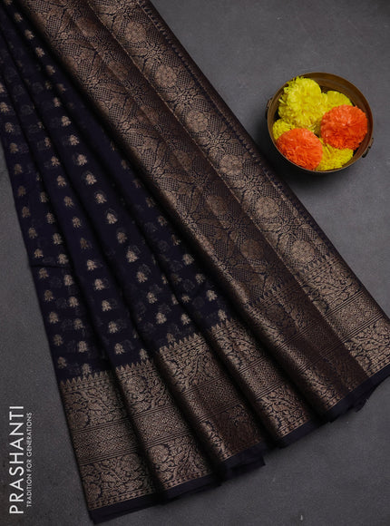 Semi chiniya silk saree deep navy blue with allover thread & zari woven buttas and woven border