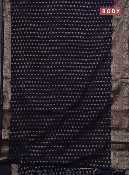 Semi chiniya silk saree deep navy blue with allover thread & zari woven buttas and woven border
