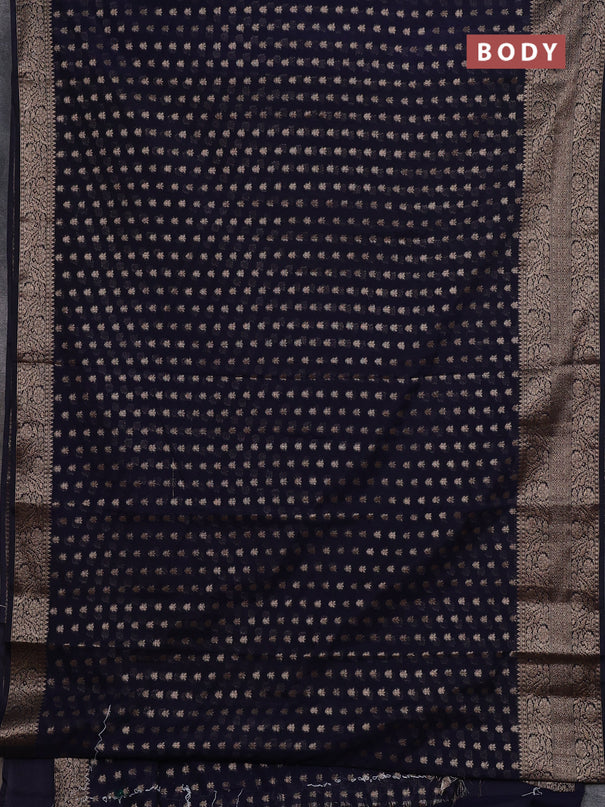 Semi chiniya silk saree deep navy blue with allover thread & zari woven buttas and woven border