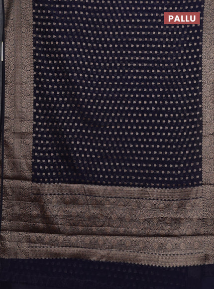 Semi chiniya silk saree deep navy blue with allover thread & zari woven buttas and woven border
