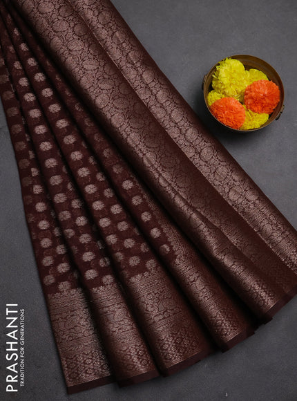 Semi chiniya silk saree coffee brown with allover thread & zari woven buttas and woven border