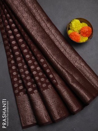 Semi chiniya silk saree coffee brown with allover thread & zari woven buttas and woven border