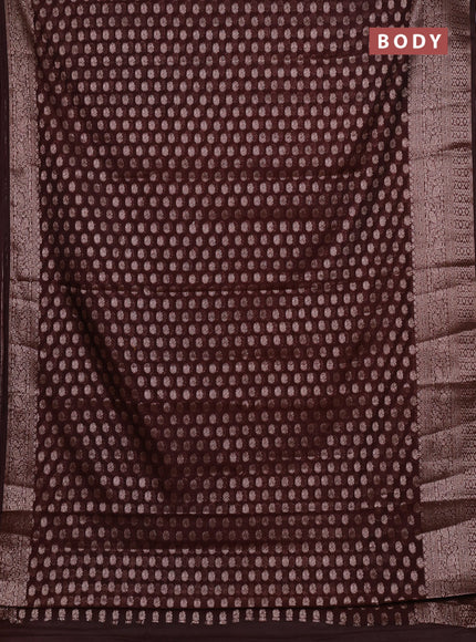 Semi chiniya silk saree coffee brown with allover thread & zari woven buttas and woven border