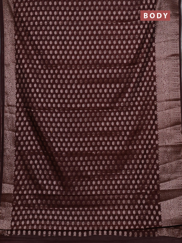 Semi chiniya silk saree coffee brown with allover thread & zari woven buttas and woven border