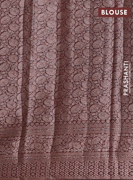 Semi chiniya silk saree coffee brown with allover thread & zari woven buttas and woven border