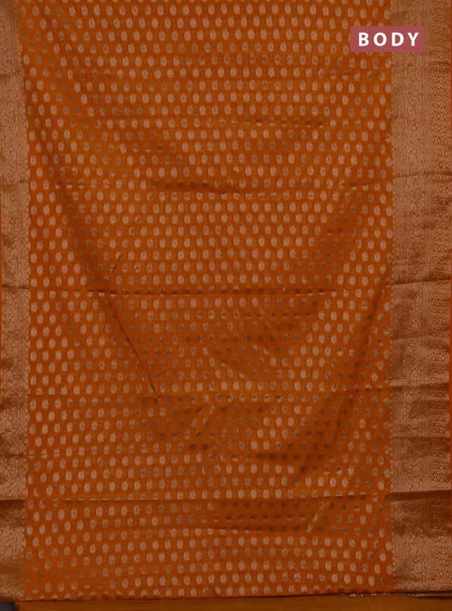 Semi chiniya silk saree dark mustard with allover thread & zari woven buttas and woven border
