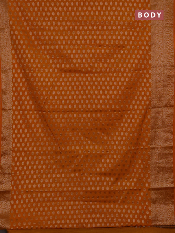 Semi chiniya silk saree dark mustard with allover thread & zari woven buttas and woven border
