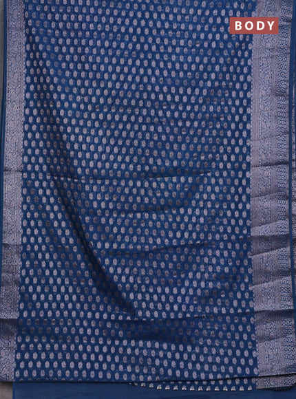 Semi chiniya silk saree peacock blue with allover thread & zari woven buttas and woven border