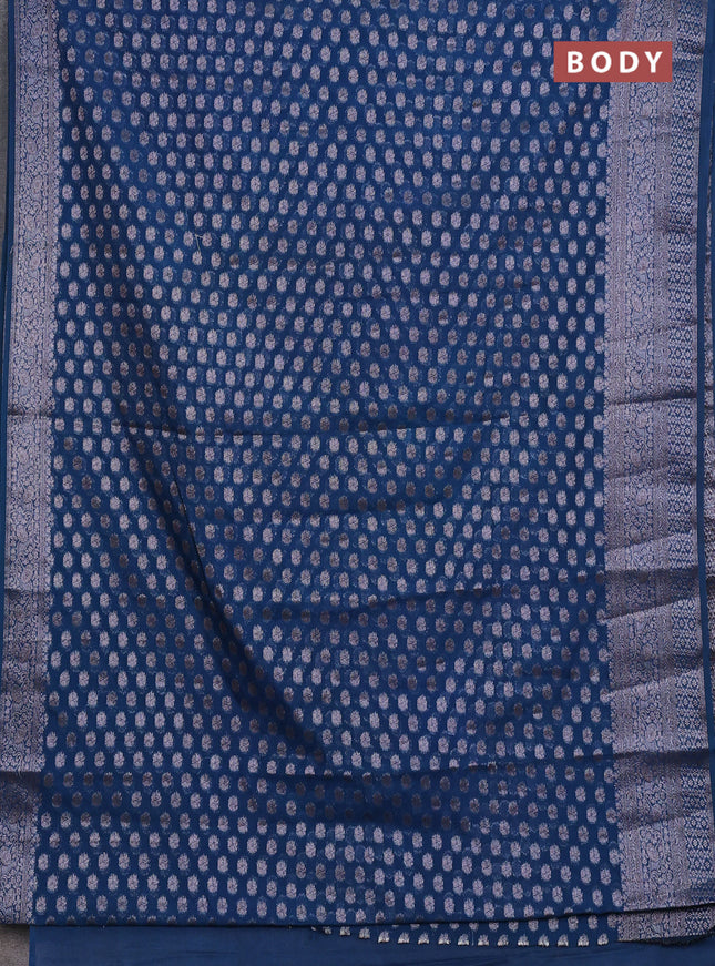 Semi chiniya silk saree peacock blue with allover thread & zari woven buttas and woven border