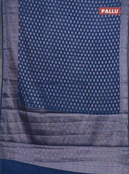 Semi chiniya silk saree peacock blue with allover thread & zari woven buttas and woven border