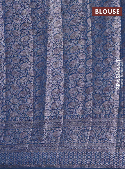Semi chiniya silk saree peacock blue with allover thread & zari woven buttas and woven border