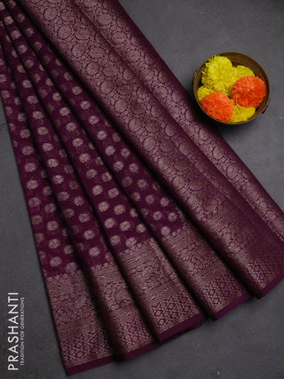 Semi chiniya silk saree purple with allover thread & zari woven buttas and woven border