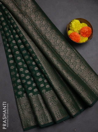 Semi chiniya silk saree bottle green with allover thread & zari woven buttas and woven border