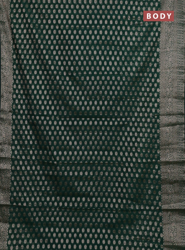 Semi chiniya silk saree bottle green with allover thread & zari woven buttas and woven border