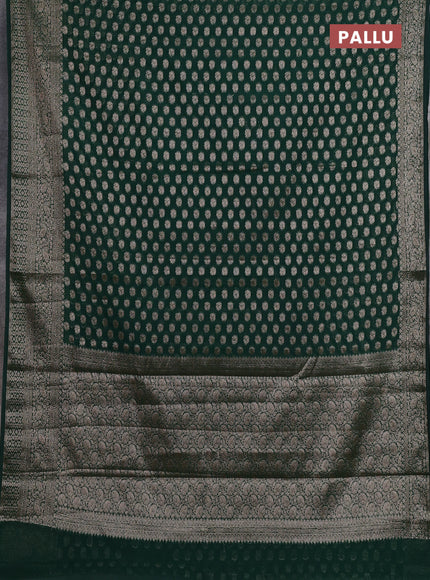 Semi chiniya silk saree bottle green with allover thread & zari woven buttas and woven border