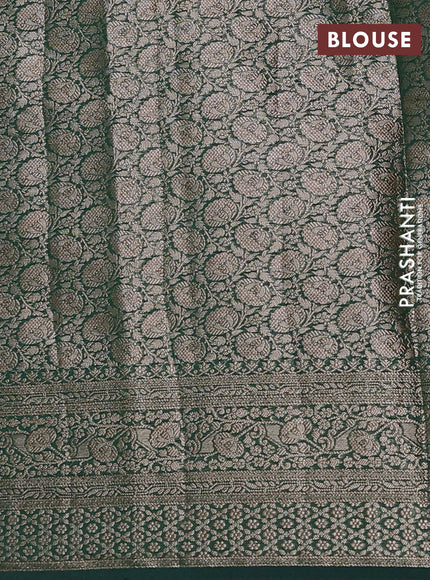 Semi chiniya silk saree bottle green with allover thread & zari woven buttas and woven border