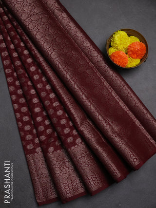 Semi chiniya silk saree deep wine with allover thread & zari woven buttas and woven border