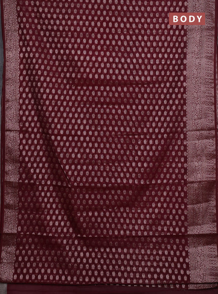 Semi chiniya silk saree deep wine with allover thread & zari woven buttas and woven border