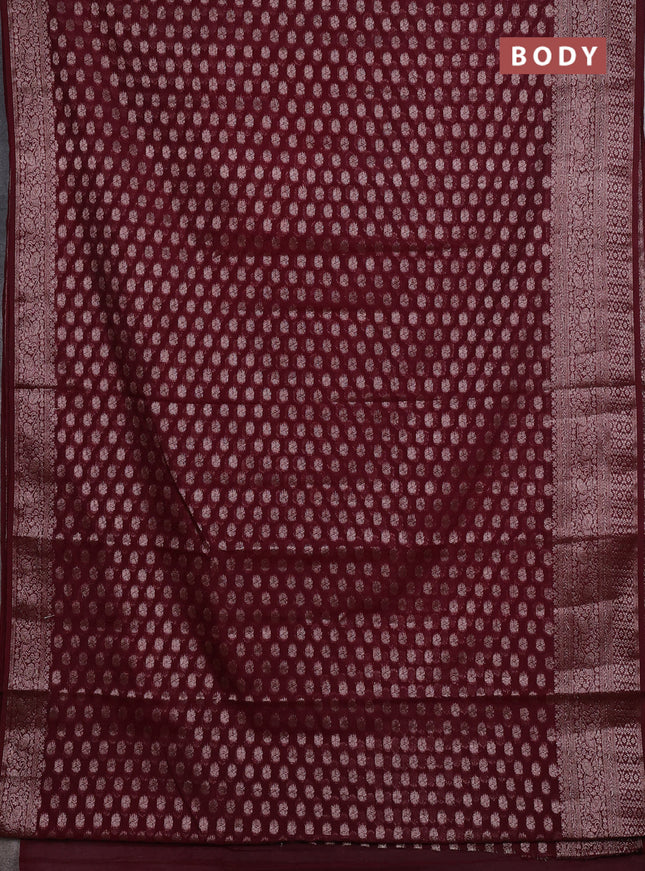 Semi chiniya silk saree deep wine with allover thread & zari woven buttas and woven border