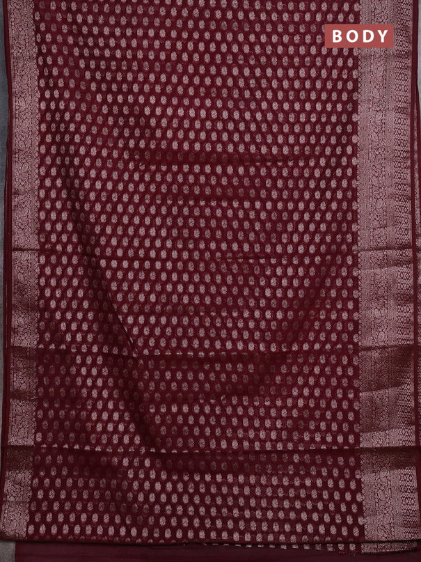 Semi chiniya silk saree deep wine with allover thread & zari woven buttas and woven border
