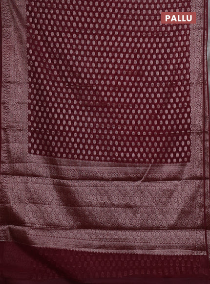 Semi chiniya silk saree deep wine with allover thread & zari woven buttas and woven border