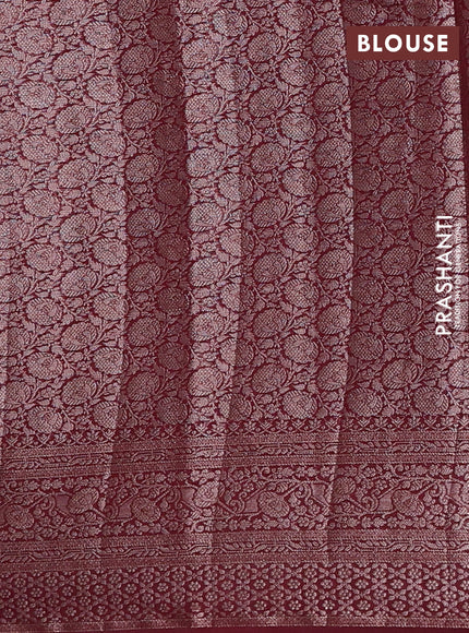 Semi chiniya silk saree deep wine with allover thread & zari woven buttas and woven border