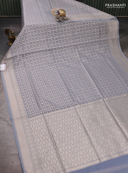 Banarasi silk cotton saree grey with allover thread & zari checks & buttas and thread & zari woven border