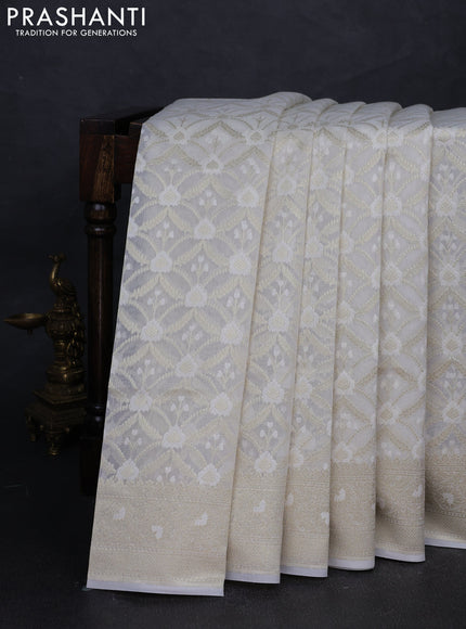 Banarasi silk cotton saree off white with allover thread & zari woven brocade weaves and thread & zari woven border
