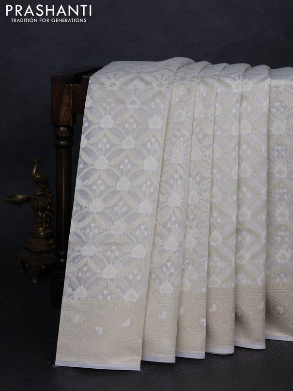 Banarasi silk cotton saree off white with allover thread & zari woven brocade weaves and thread & zari woven border