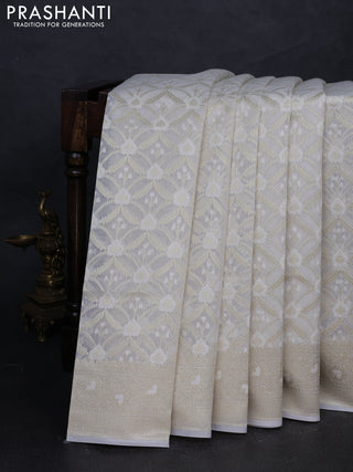 Banarasi silk cotton saree off white with allover thread & zari woven brocade weaves and thread & zari woven border