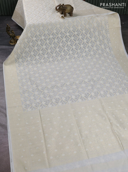 Banarasi silk cotton saree off white with allover thread & zari woven brocade weaves and thread & zari woven border