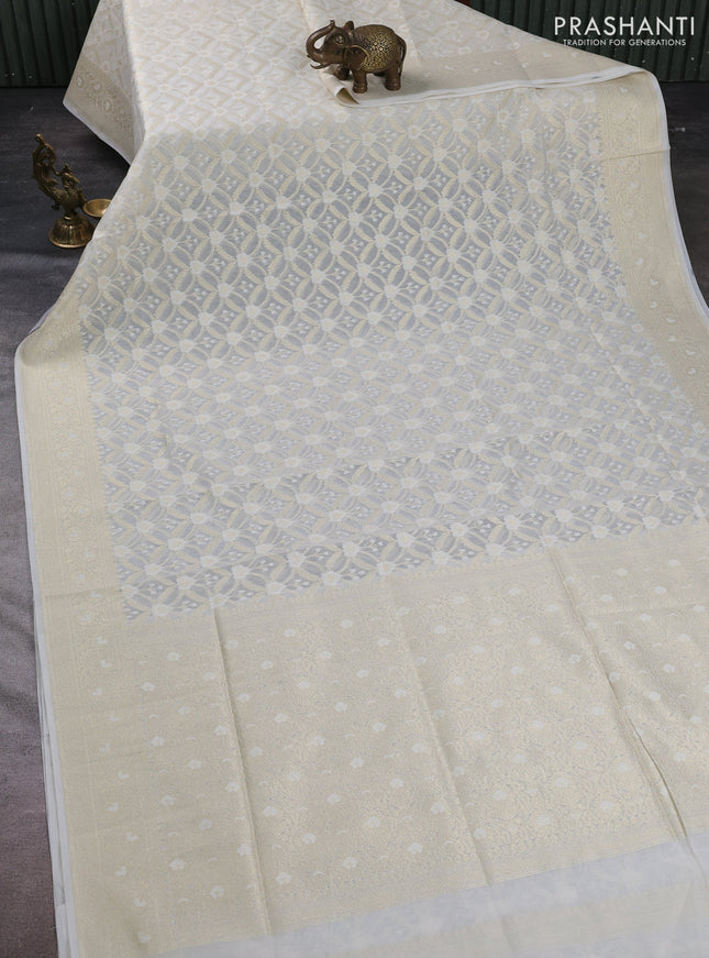 Banarasi silk cotton saree off white with allover thread & zari woven brocade weaves and thread & zari woven border