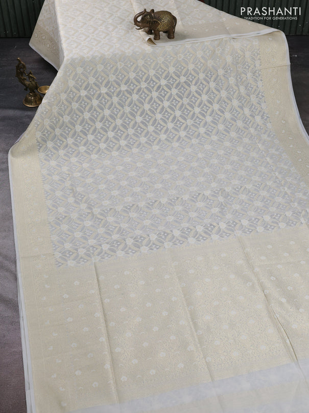 Banarasi silk cotton saree off white with allover thread & zari woven brocade weaves and thread & zari woven border