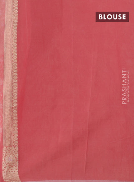 Banarasi silk cotton saree peach pink with allover thread & zari woven brocade weaves and thread & zari woven border
