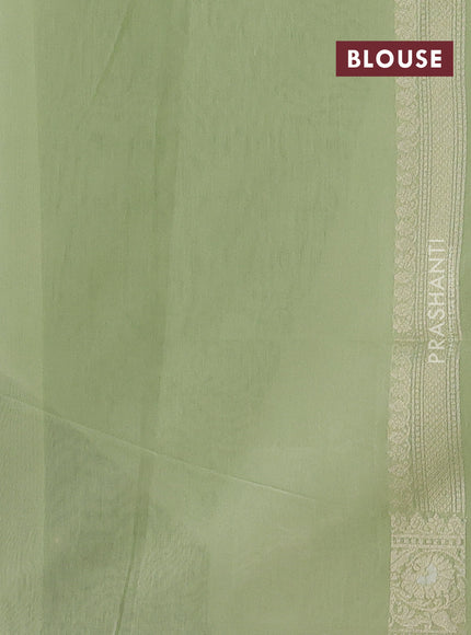 Banarasi silk cotton saree mild pista green with allover thread & zari woven brocade weaves and thread & zari woven border