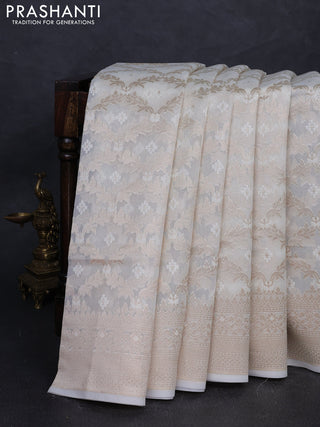 Banarasi silk cotton saree off white with allover thread & zari woven brocade weaves and thread & zari woven border