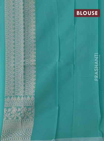 Banarasi silk cotton saree teal green with allover thread & zari woven brocade weaves and thread & zari woven border
