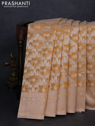 Banarasi silk cotton saree sandal with allover thread & zari woven brocade weaves and thread & zari woven border