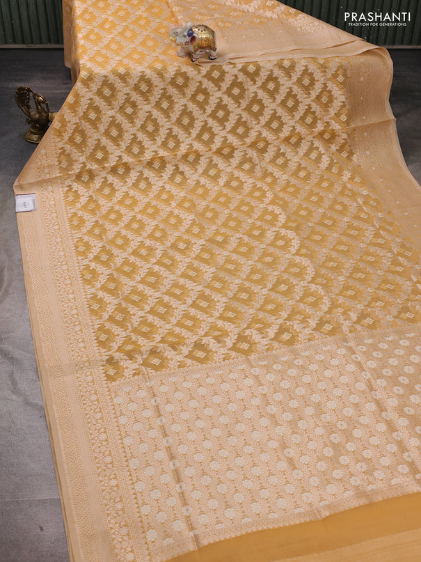 Banarasi silk cotton saree sandal with allover thread & zari woven brocade weaves and thread & zari woven border