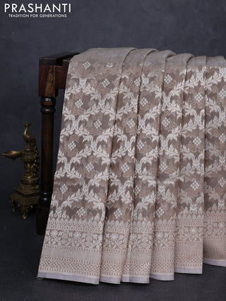 Banarasi silk cotton saree grey with allover thread & zari woven brocade weaves and thread & zari woven border