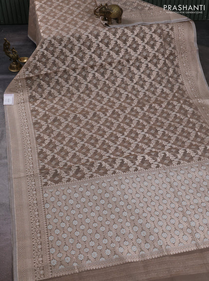 Banarasi silk cotton saree grey with allover thread & zari woven brocade weaves and thread & zari woven border