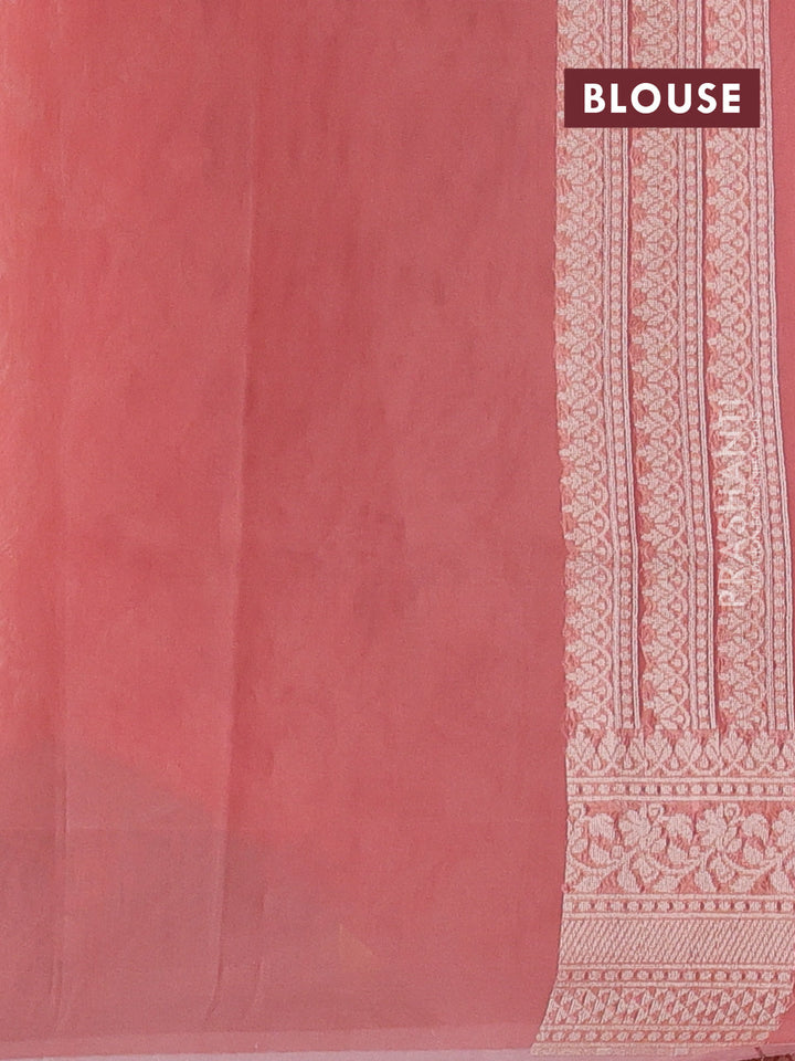 Banarasi silk cotton saree peach shade with allover thread & zari woven brocade weaves and thread & zari woven border