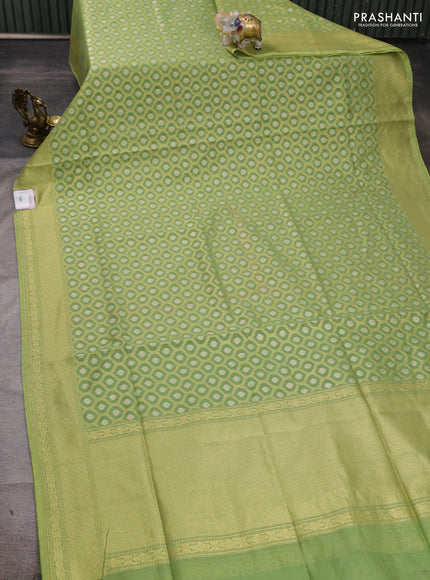 Banarasi silk cotton saree green with allover silver & gold zari brocade weaves and zari woven border