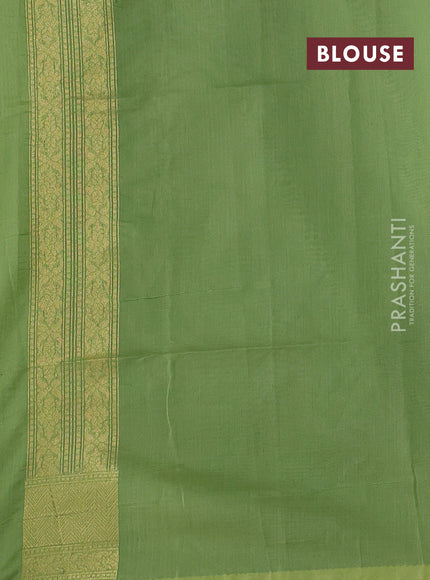 Banarasi silk cotton saree green with allover silver & gold zari brocade weaves and zari woven border