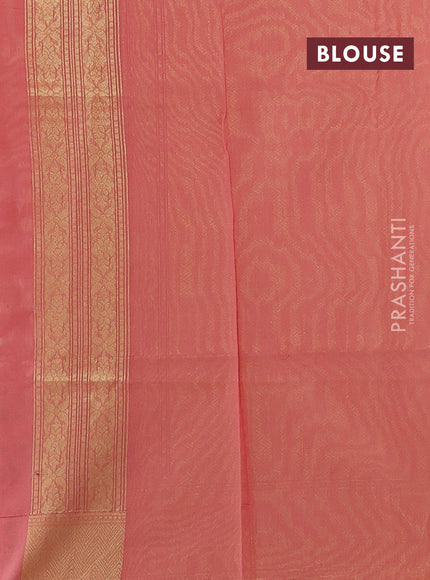 Banarasi silk cotton saree peach shade with allover silver & gold zari brocade weaves and zari woven border