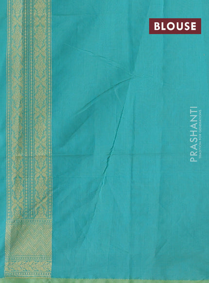 Banarasi silk cotton saree teal green with allover silver & gold zari brocade weaves and zari woven border