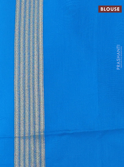 Banarasi silk cotton saree cs blue with allover thread & zari woven buttas and temple design zari woven border