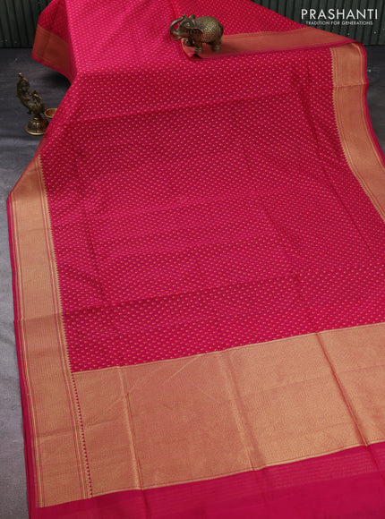 Banarasi silk cotton saree pink with allover thread & zari woven buttas and temple design zari woven border