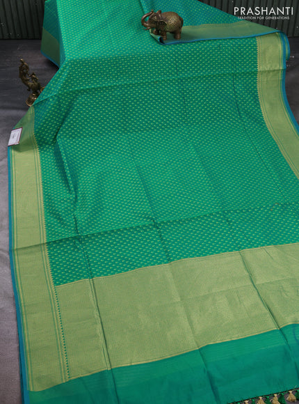 Banarasi silk cotton saree green with allover thread & zari woven buttas and temple design zari woven border