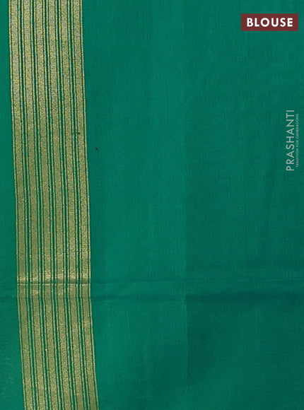 Banarasi silk cotton saree green with allover thread & zari woven buttas and temple design zari woven border